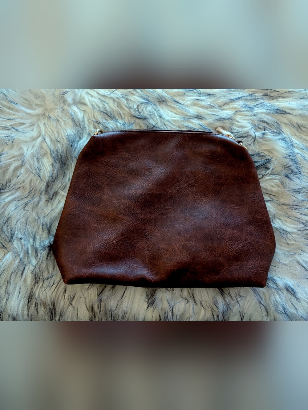 Classic Brown Faux Leather Clutch Purse Insert Or Travel Bag Brand New